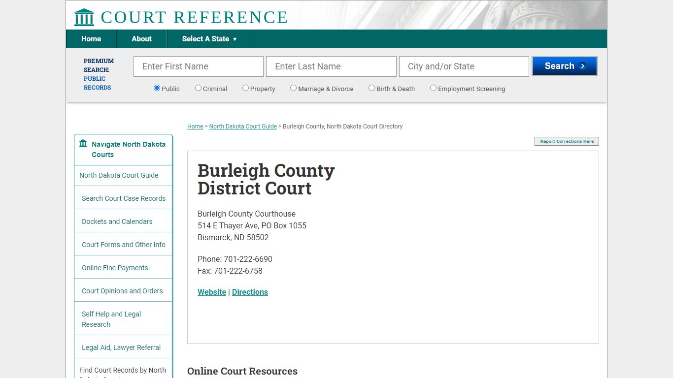 Burleigh County District Court - Court Records Directory